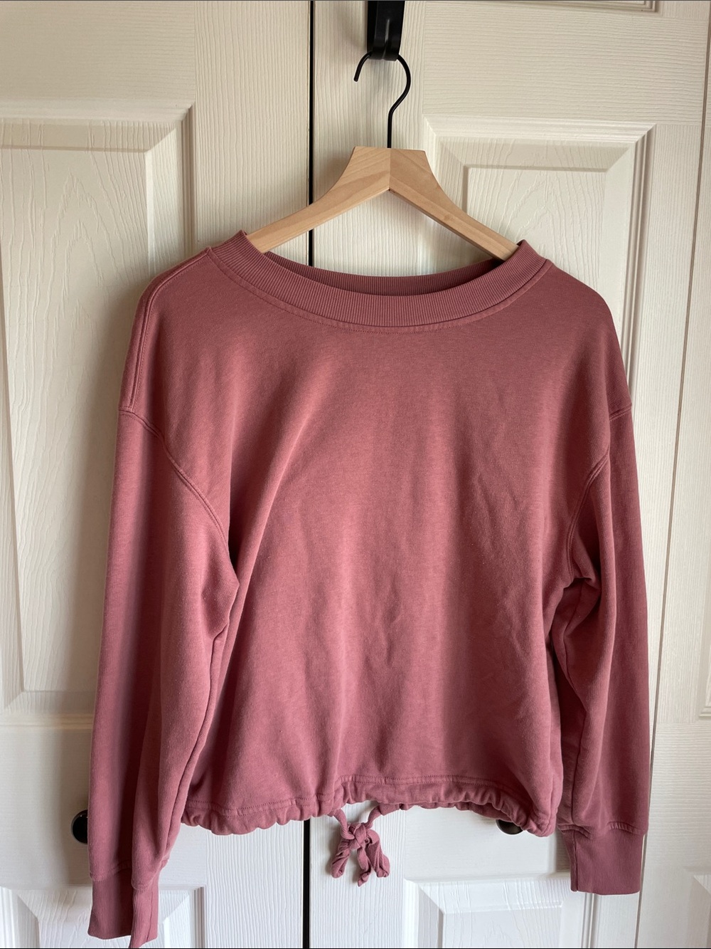 Old Navy Soft Rose Drawstring Hem Long Sleeve Top with Partially Open Back